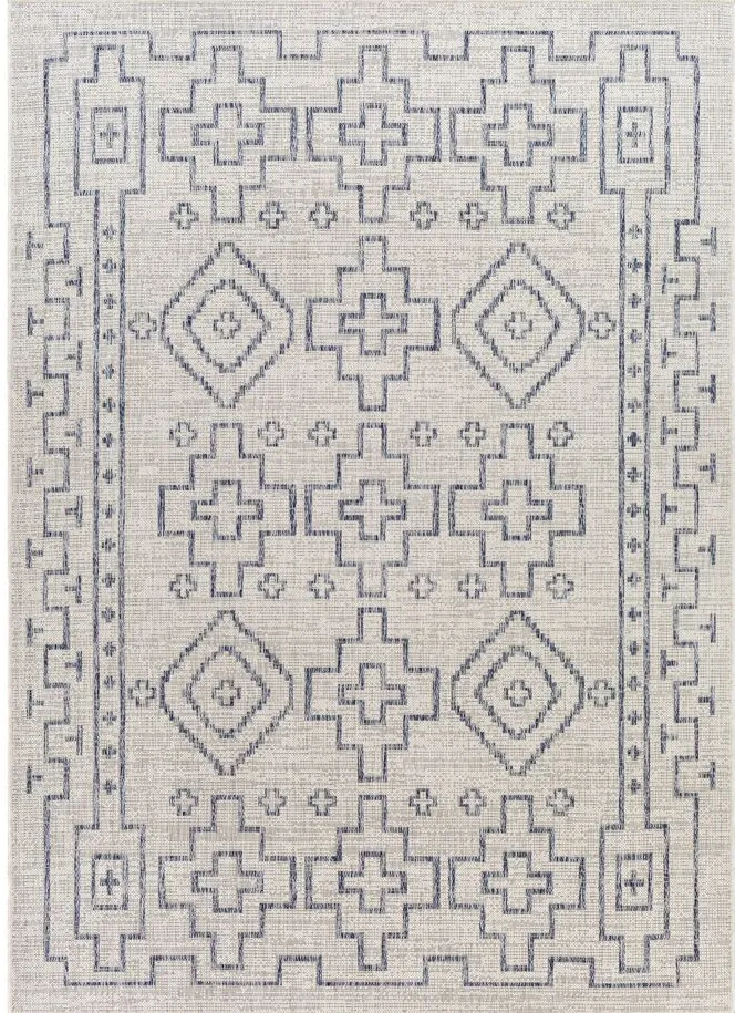 Tuareg Area Rug in Tan, Pale Blue, Navy, Blue, Taupe, Off-White, Gray by Surya