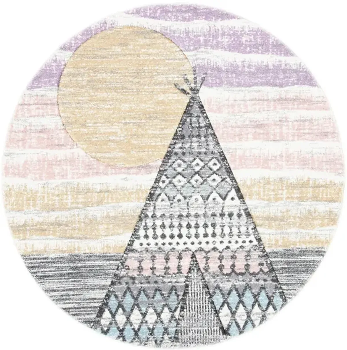 Carousel Tepee Kids Area Rug Round in Gray & Pink by Safavieh