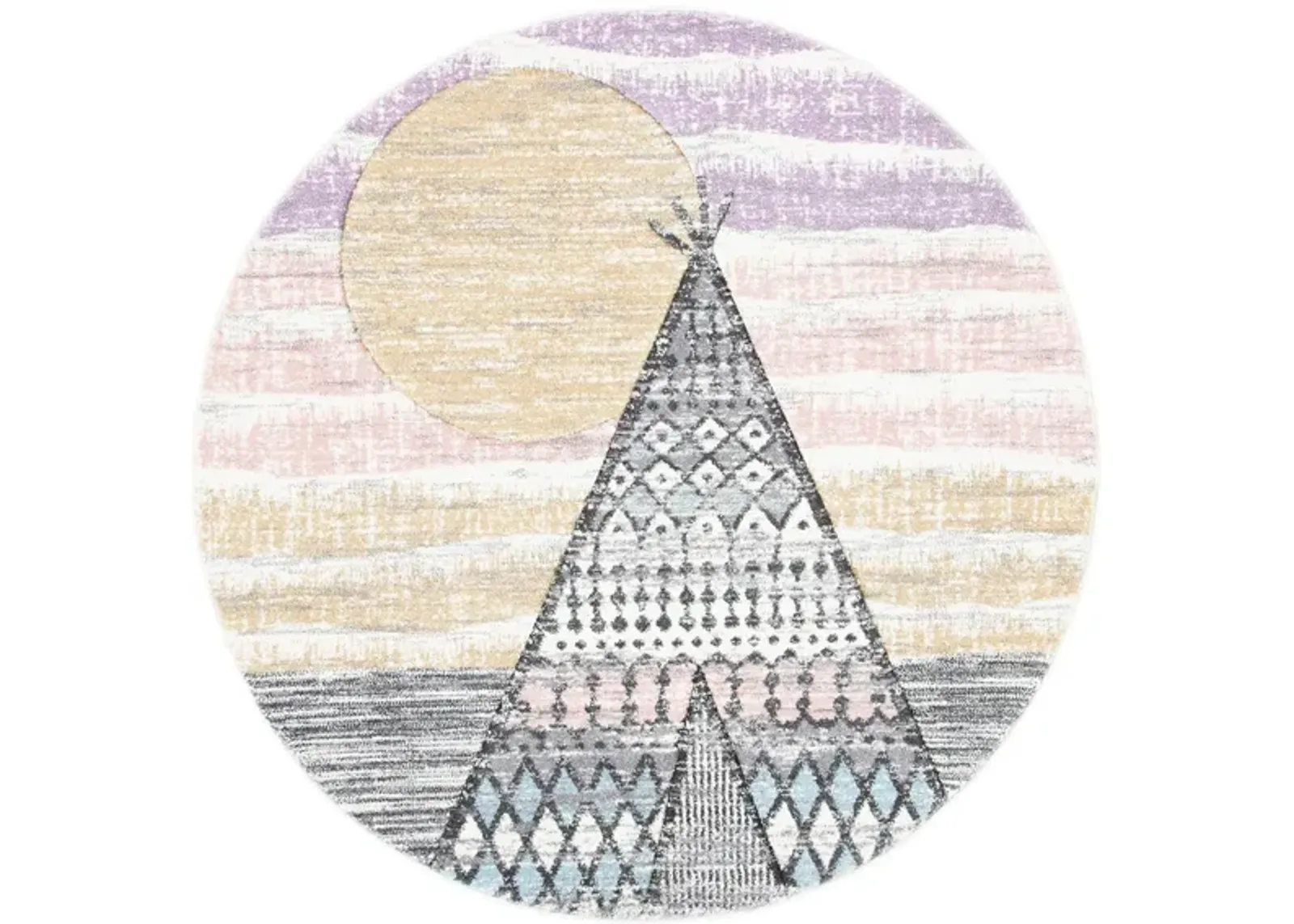 Carousel Tepee Kids Area Rug Round in Gray & Pink by Safavieh