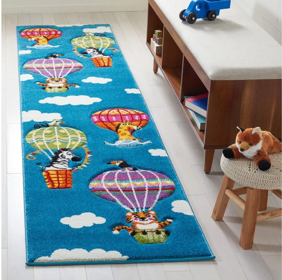 Carousel Balloons Kids Runner Rug in Blue & Green by Safavieh