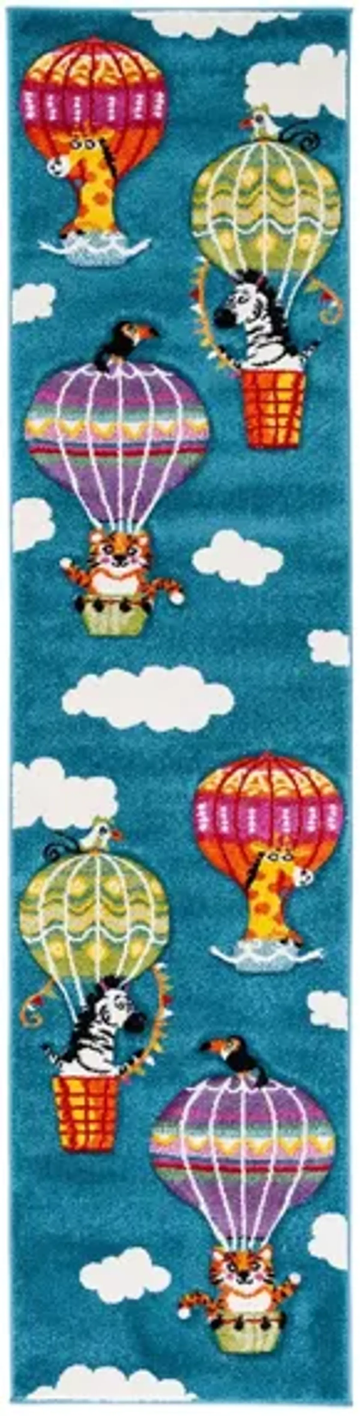 Carousel Balloons Kids Runner Rug in Blue & Green by Safavieh