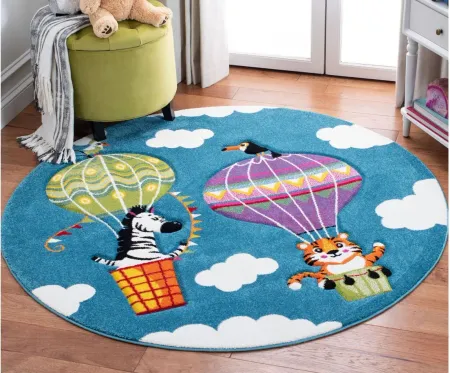 Carousel Balloons Kids Area Rug Round in Blue & Green by Safavieh
