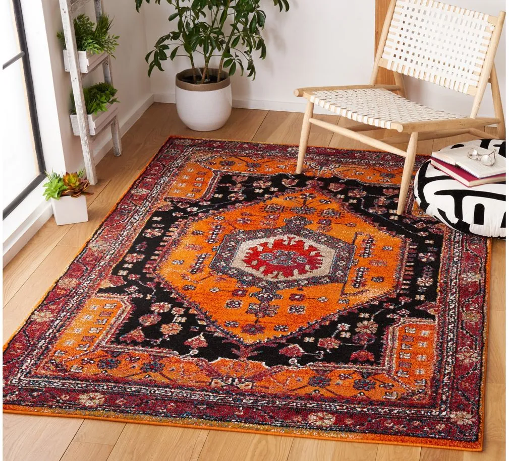 Hamadan Orange Area Rug in Orange & Black by Safavieh