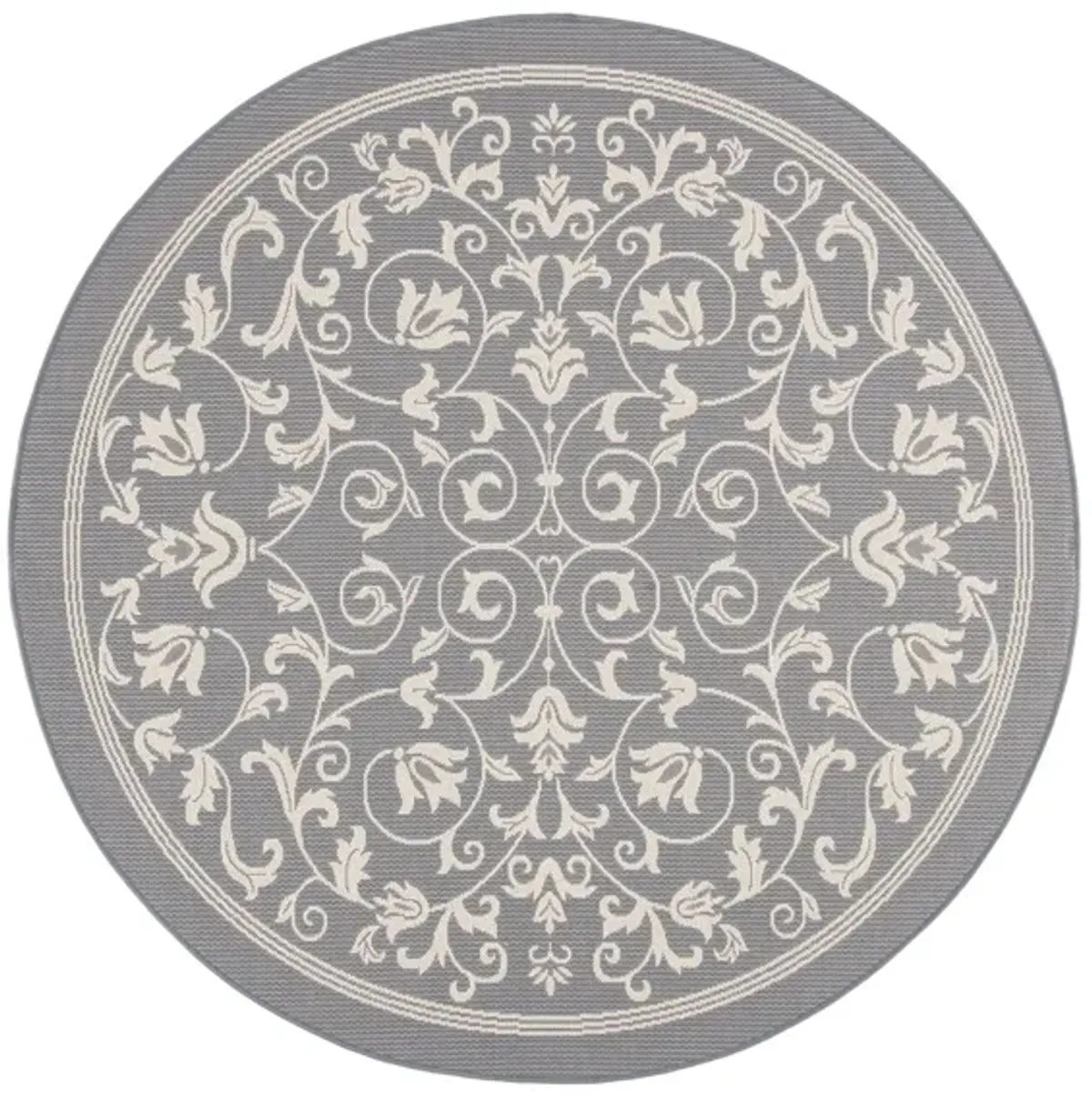 Courtyard Vines Indoor/Outdoor Area Rug Round in Gray & Natural by Safavieh