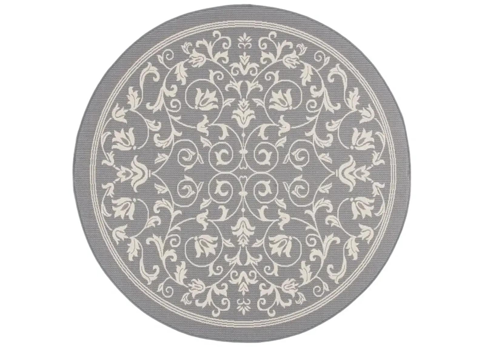 Courtyard Vines Indoor/Outdoor Area Rug Round in Gray & Natural by Safavieh