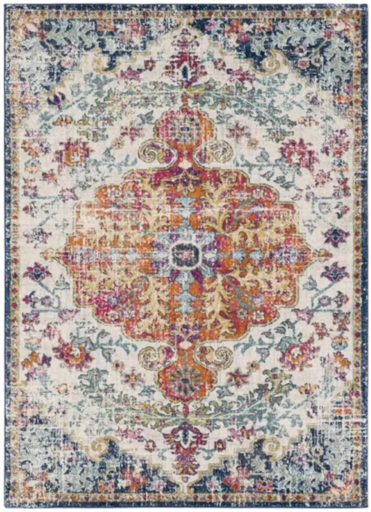 Harput Area Rug in Saffron, Gray, Teal Dark Blue, Burnt Orange by Surya