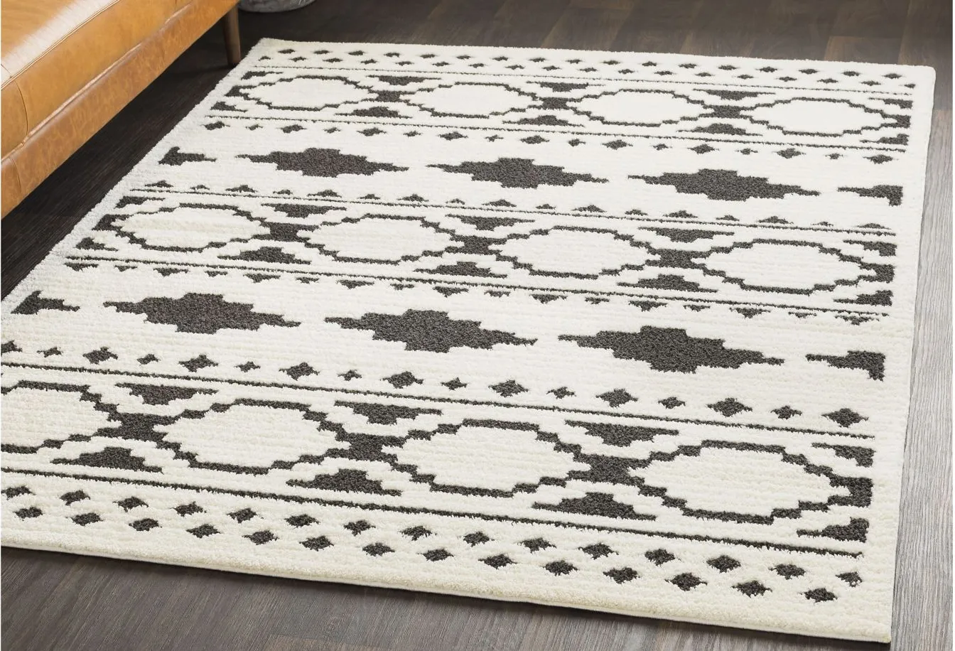 Moroccan Shag Area Rug in Black, Charcoal, White by Surya