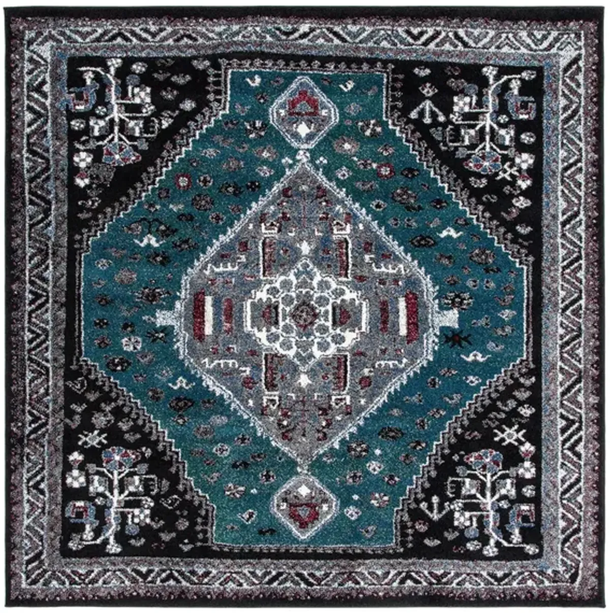 Vintage Hamadan Green Area Rug Square in Green & Black by Safavieh