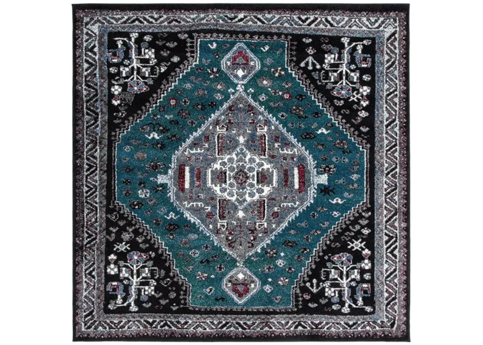 Vintage Hamadan Green Area Rug Square in Green & Black by Safavieh