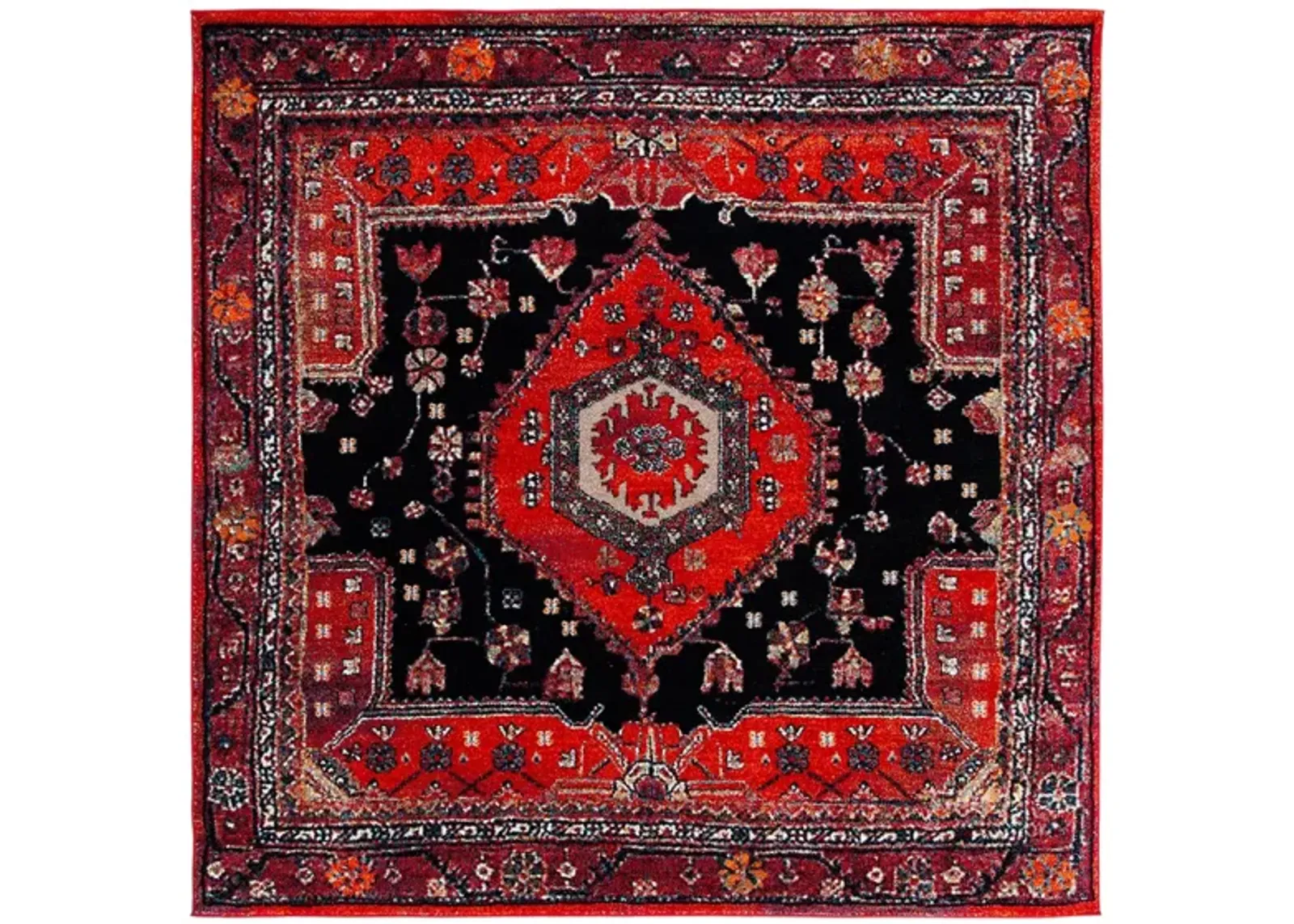 Hamadan Area Rug Square in Red & Black by Safavieh