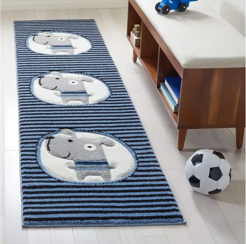 Carousel Puppy Kids Runner Rug in Navy & Ivory by Safavieh