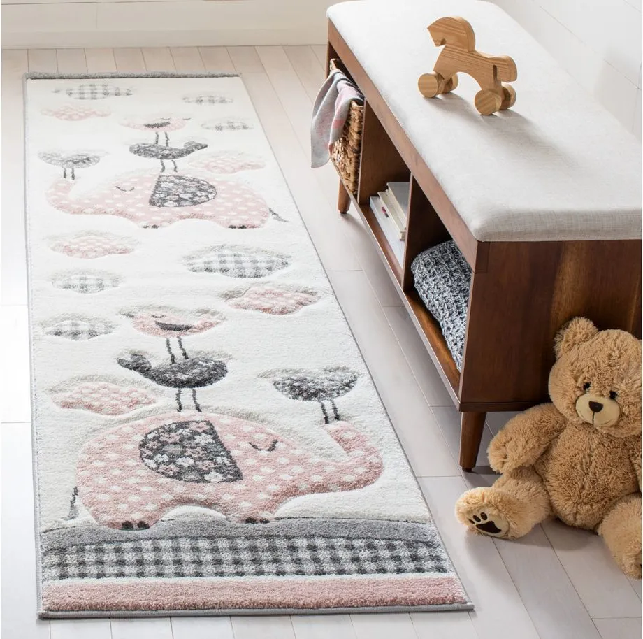 Carousel Elephant Kids Runner Rug in Pink & Ivory by Safavieh