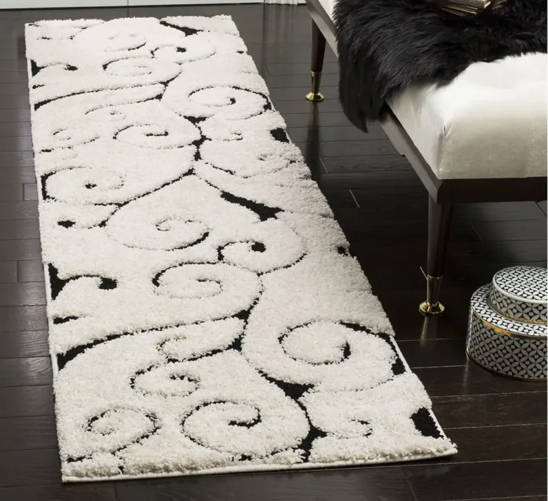 Florida Shag Runner Rug in Ivory/Black by Safavieh