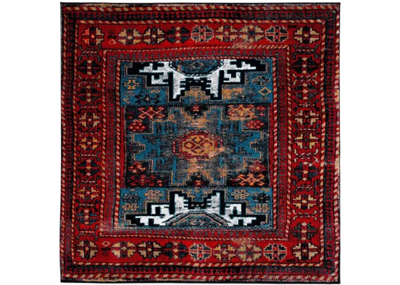 Zagros Area Rug in Red & Light Blue by Safavieh