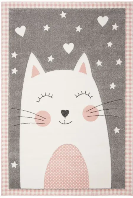 Carousel Kitty Kids Area Rug in Pink & Gray by Safavieh