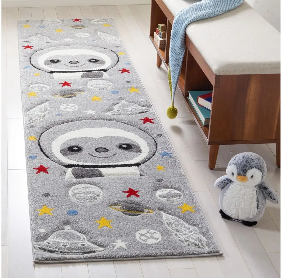 Carousel Sloth Kids Runner Rug in Gray & Ivory by Safavieh