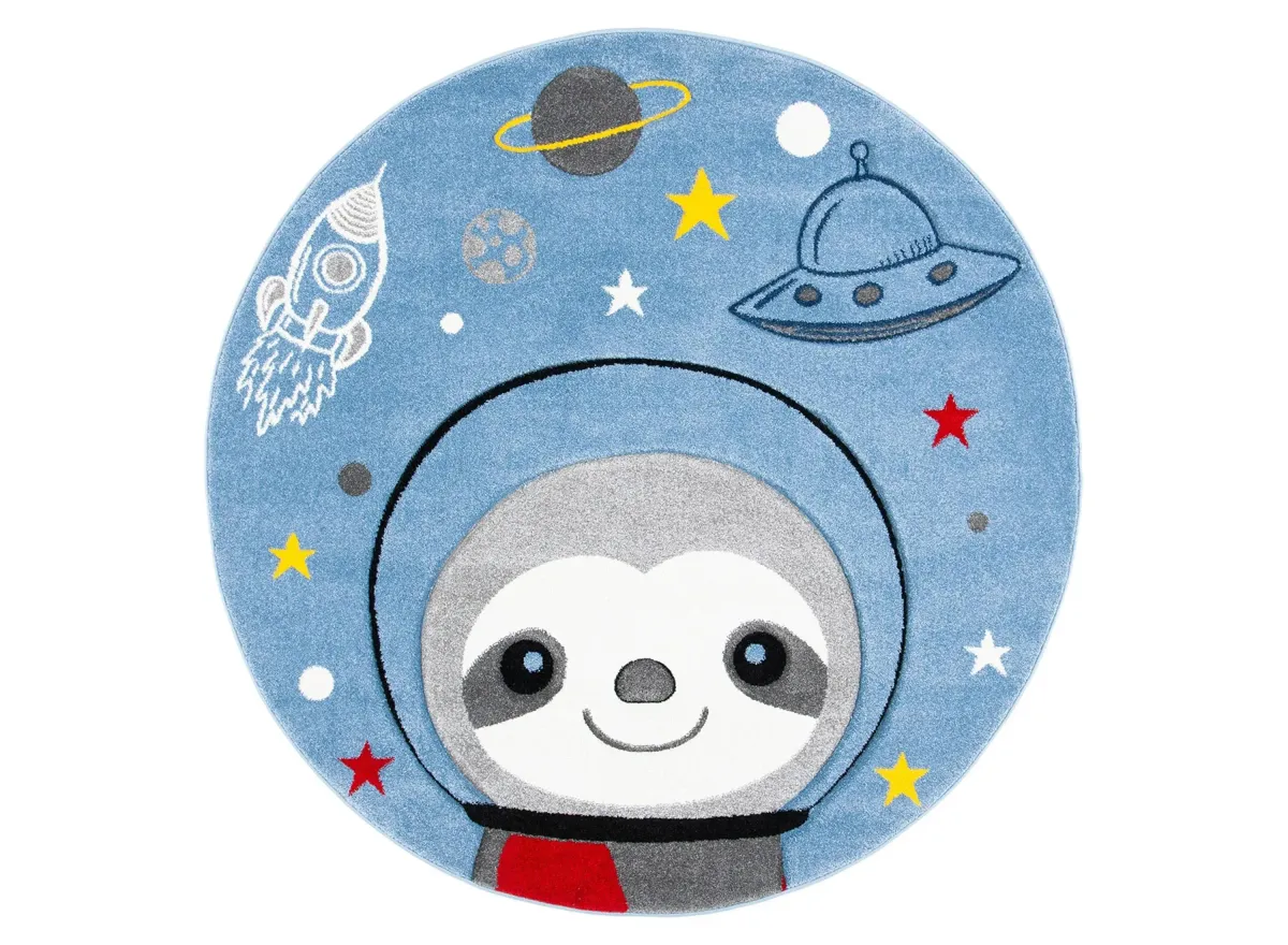 Carousel Sloth Kids Area Rug Round in Blue & Gray by Safavieh