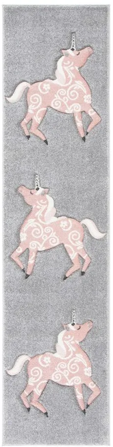 Carousel Unicorn Kids Runner Rug in Gray & Pink by Safavieh