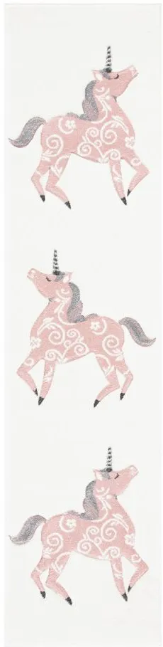 Carousel Unicorn Kids Runner Rug in Ivory & Pink by Safavieh