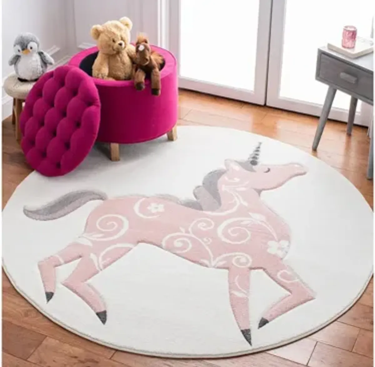 Carousel Unicorn Kids Area Rug Round