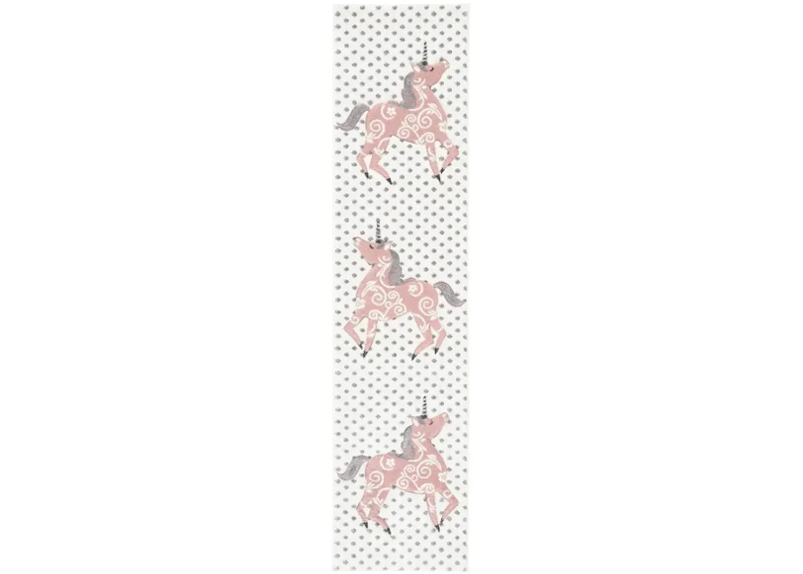 Carousel Unicorn Kids Runner Rug in Ivory Gray & Pink by Safavieh