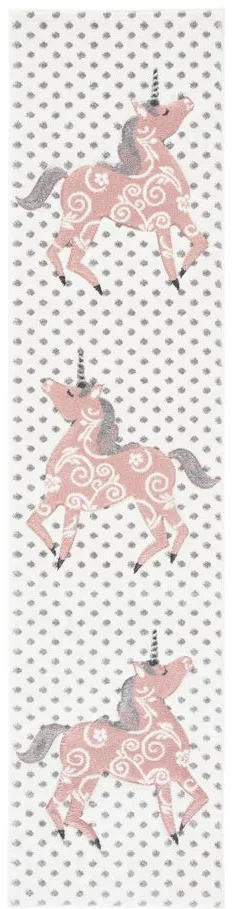 Carousel Unicorn Kids Runner Rug in Ivory Gray & Pink by Safavieh