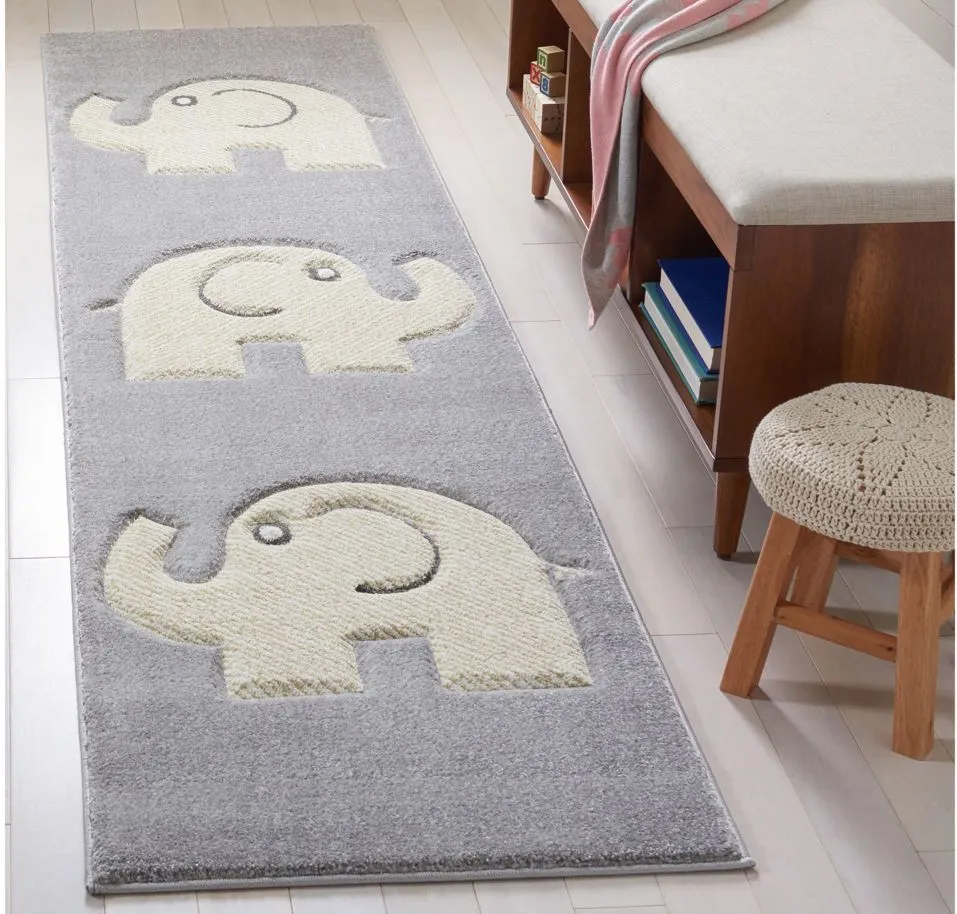 Carousel Baby Elephant Kids Runner Rug in Gray & Ivory by Safavieh