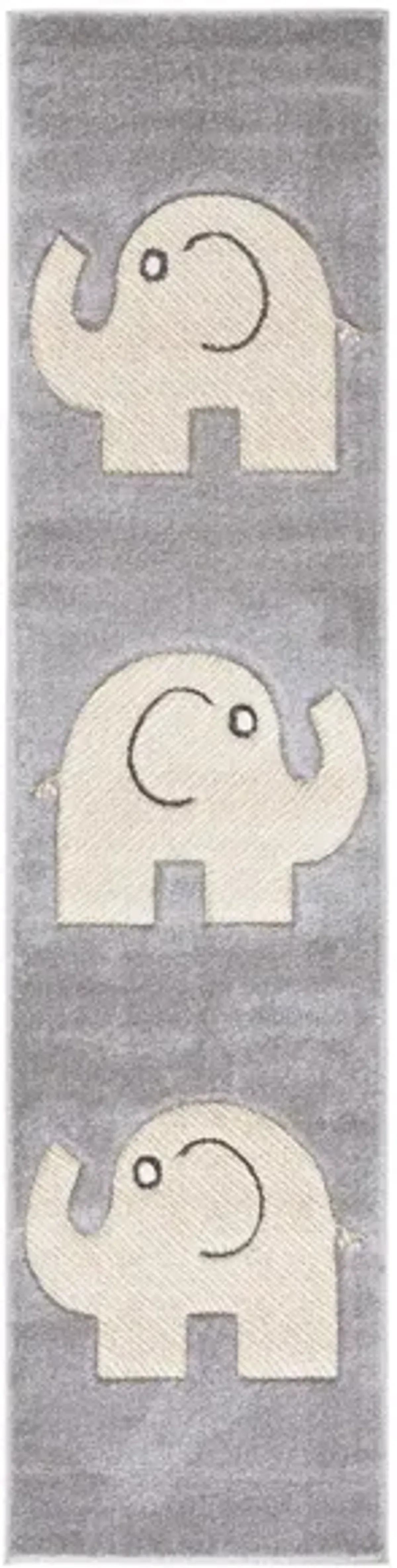 Carousel Baby Elephant Kids Runner Rug in Gray & Ivory by Safavieh