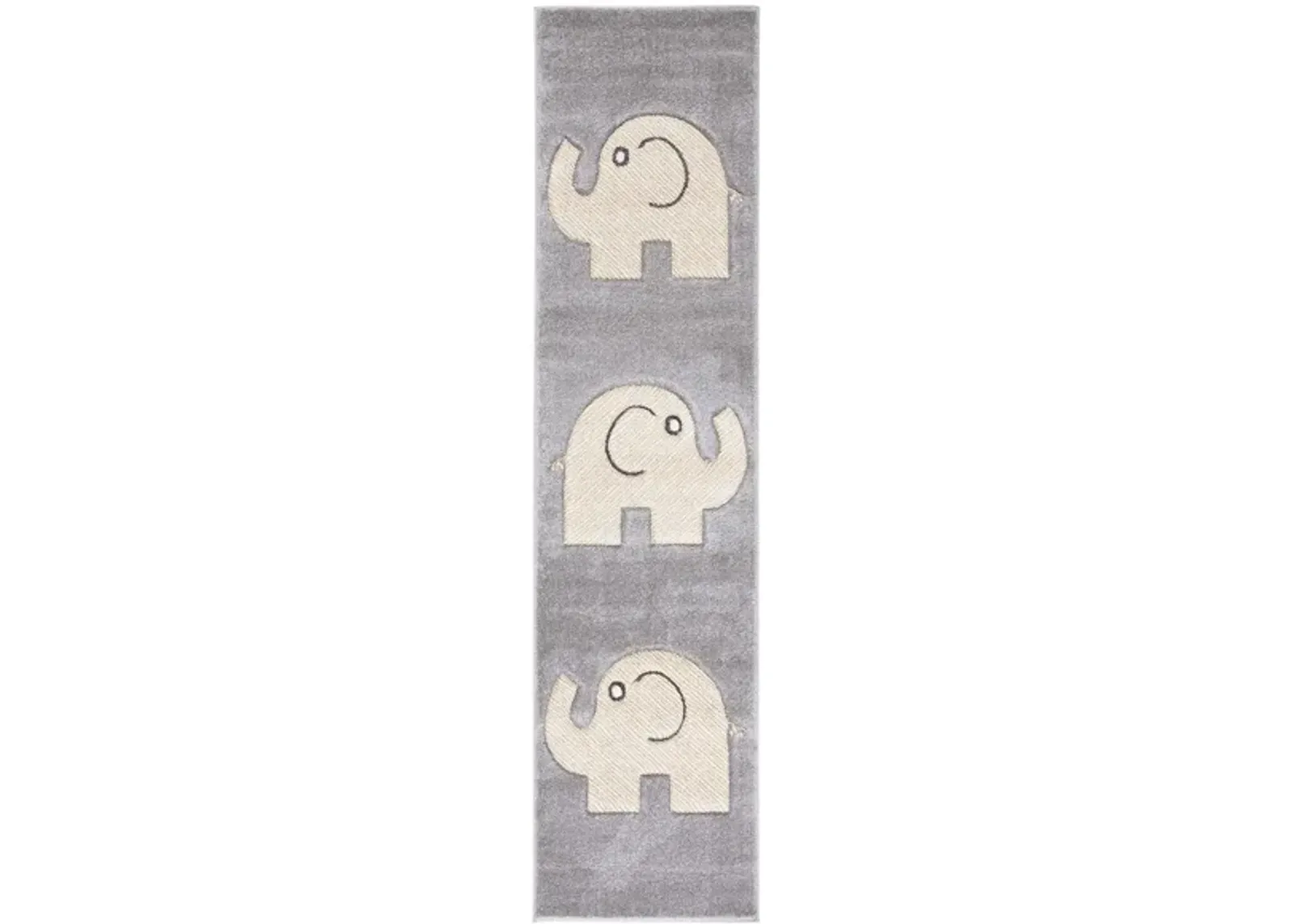 Carousel Baby Elephant Kids Runner Rug in Gray & Ivory by Safavieh