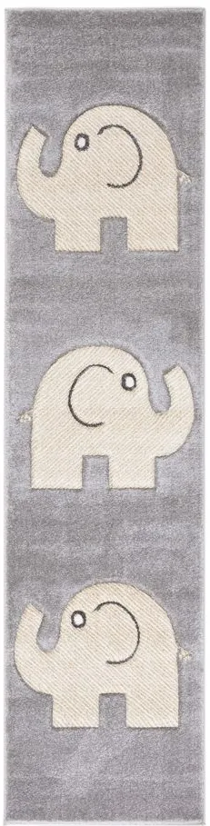 Carousel Baby Elephant Kids Runner Rug in Gray & Ivory by Safavieh