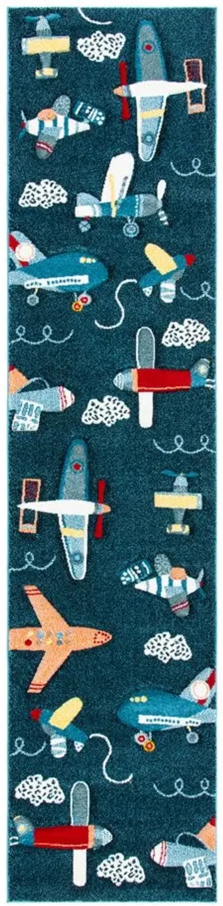 Carousel Planes Kids Area Rug in Navy & Ivory by Safavieh