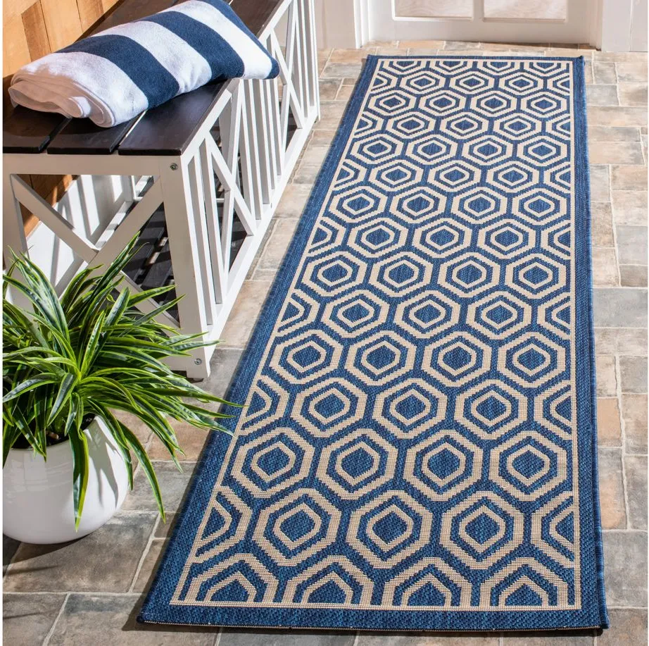 Courtyard Runner Rug in Navy & Beige by Safavieh