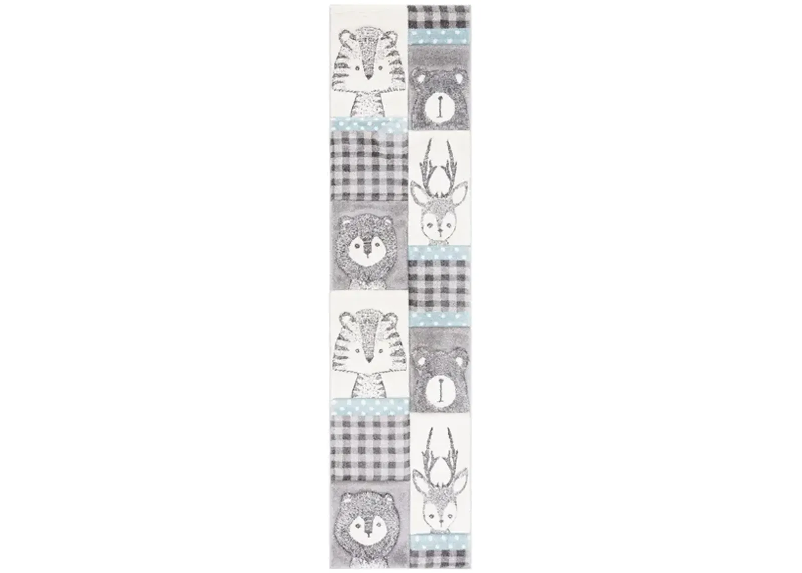 Carousel Animals Kids Runner Rug in Gray & Ivory by Safavieh