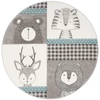 Carousel Animals Kids Area Rug Round in Gray & Ivory by Safavieh
