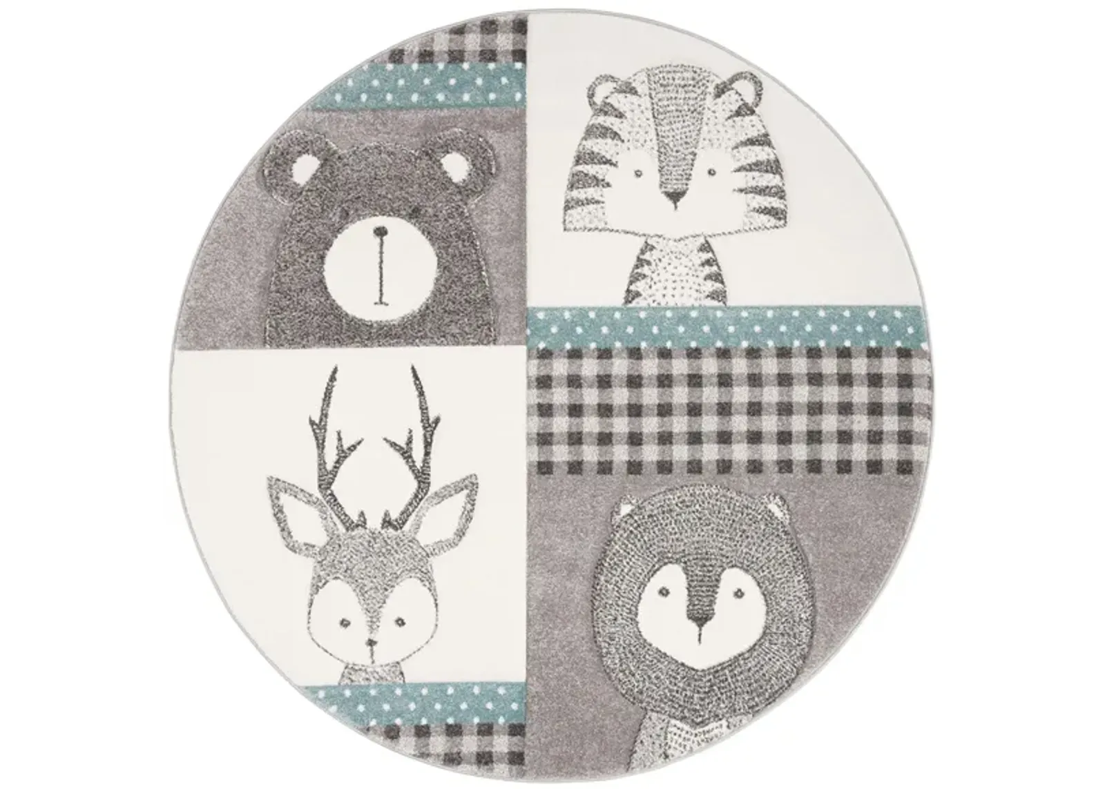 Carousel Animals Kids Area Rug Round in Gray & Ivory by Safavieh