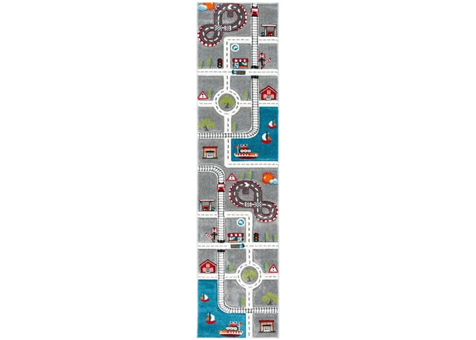 Carousel Cars Kids Runner Rug in Gray & Ivory by Safavieh