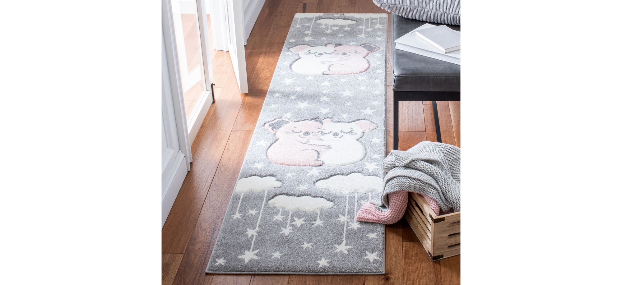 Carousel Koala Kids Runner Rug in Gray & Ivory by Safavieh