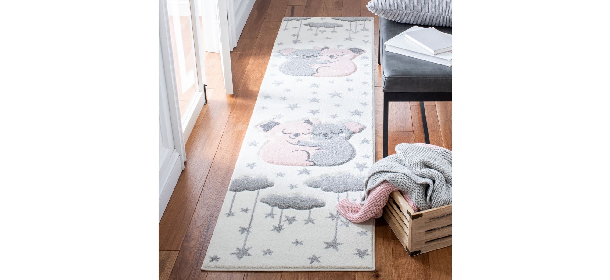 Carousel Koala Kids Runner Rug in Ivory & Pink by Safavieh