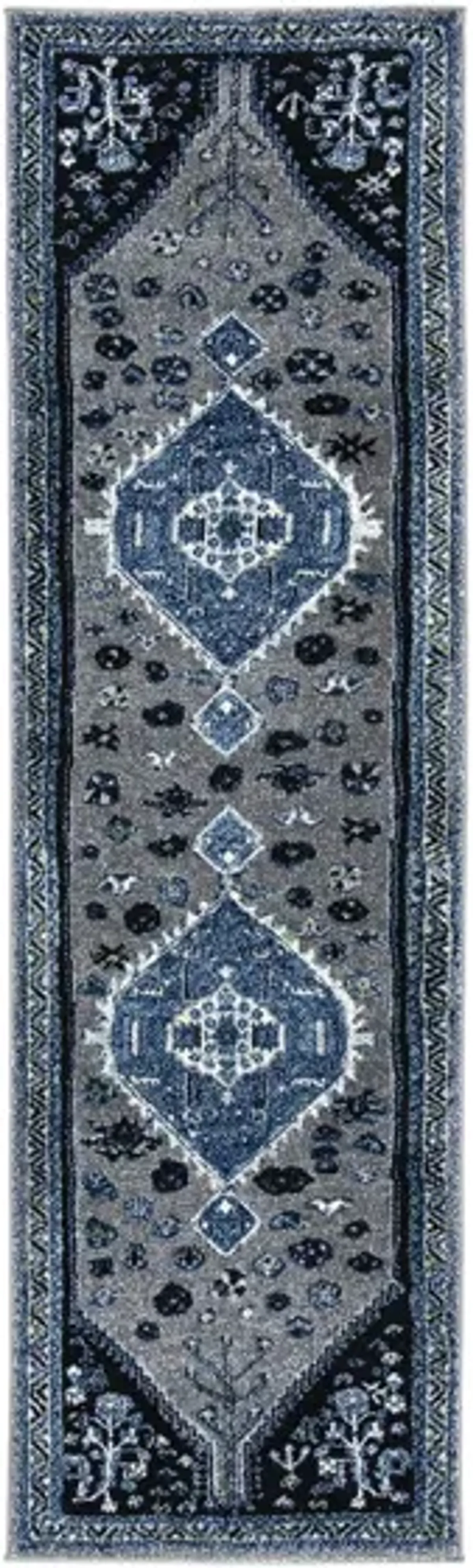 Vintage Hamadan Blue Runner Rug in Blue & Black by Safavieh