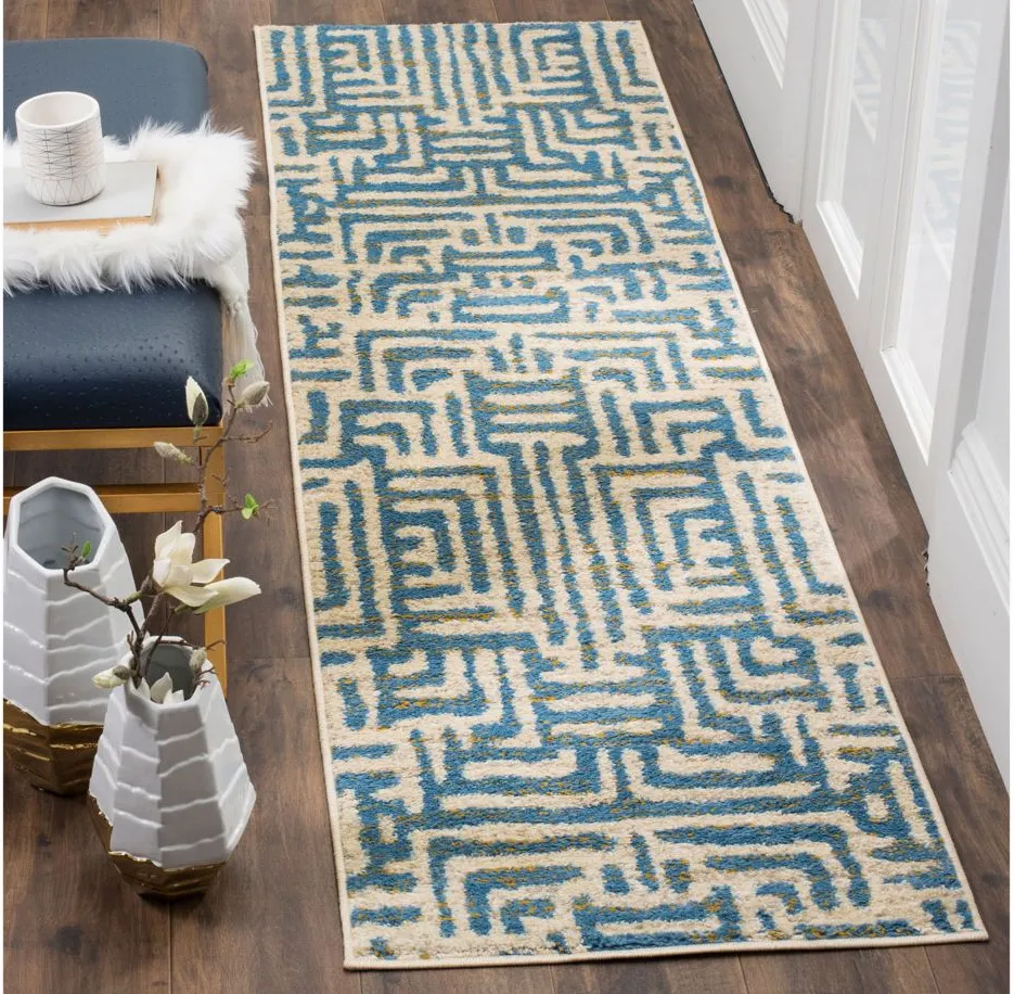 Rhine Blue Runner Rug in Ivory / Blue by Safavieh