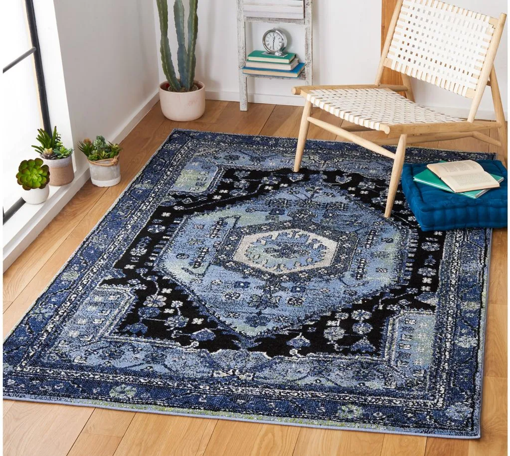 Hamadan Light Blue Area Rug in Light Blue & Black by Safavieh