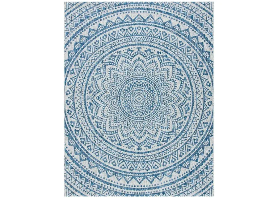 Courtyard Mandala Indoor/Outdoor Area Rug in Light Gray & Blue by Safavieh