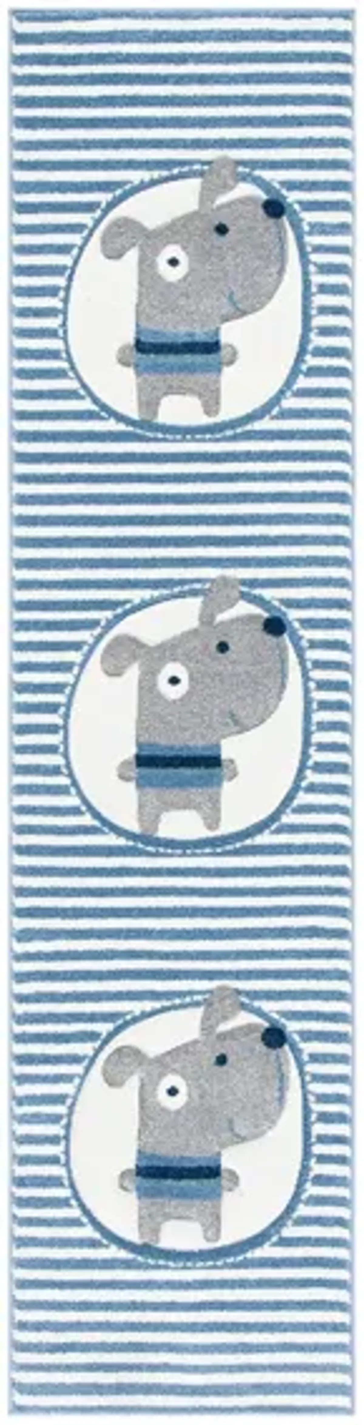 Carousel Puppy Kids Runner Rug in Ivory & Blue by Safavieh