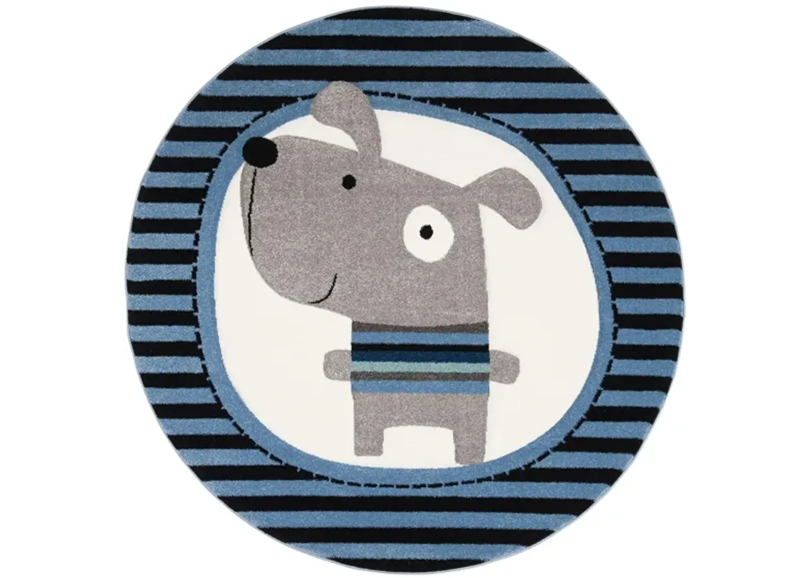 Carousel Puppy Kids Area Rug Round in Navy & Ivory by Safavieh