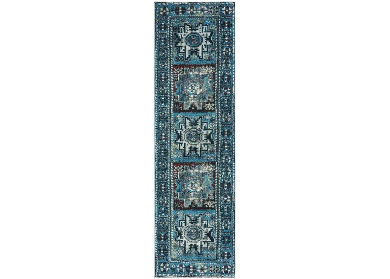 Zagros Light Blue Runner Rug in Light Blue & Black by Safavieh