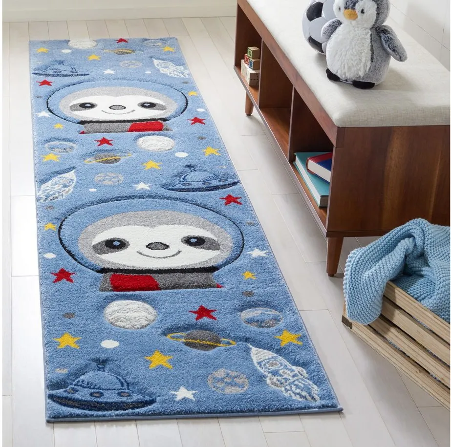 Carousel Sloth Kids Runner Rug in Blue & Gray by Safavieh