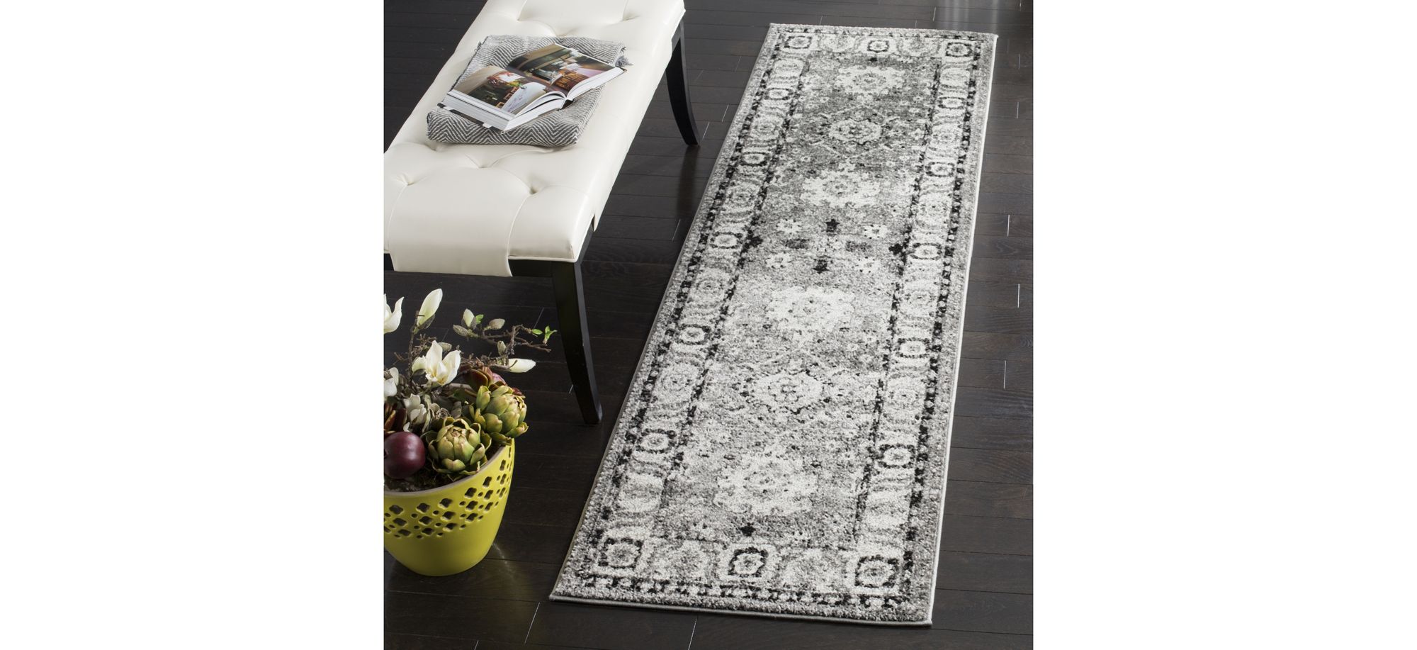 Avicenna Grey Runner Rug in Grey & Black by Safavieh