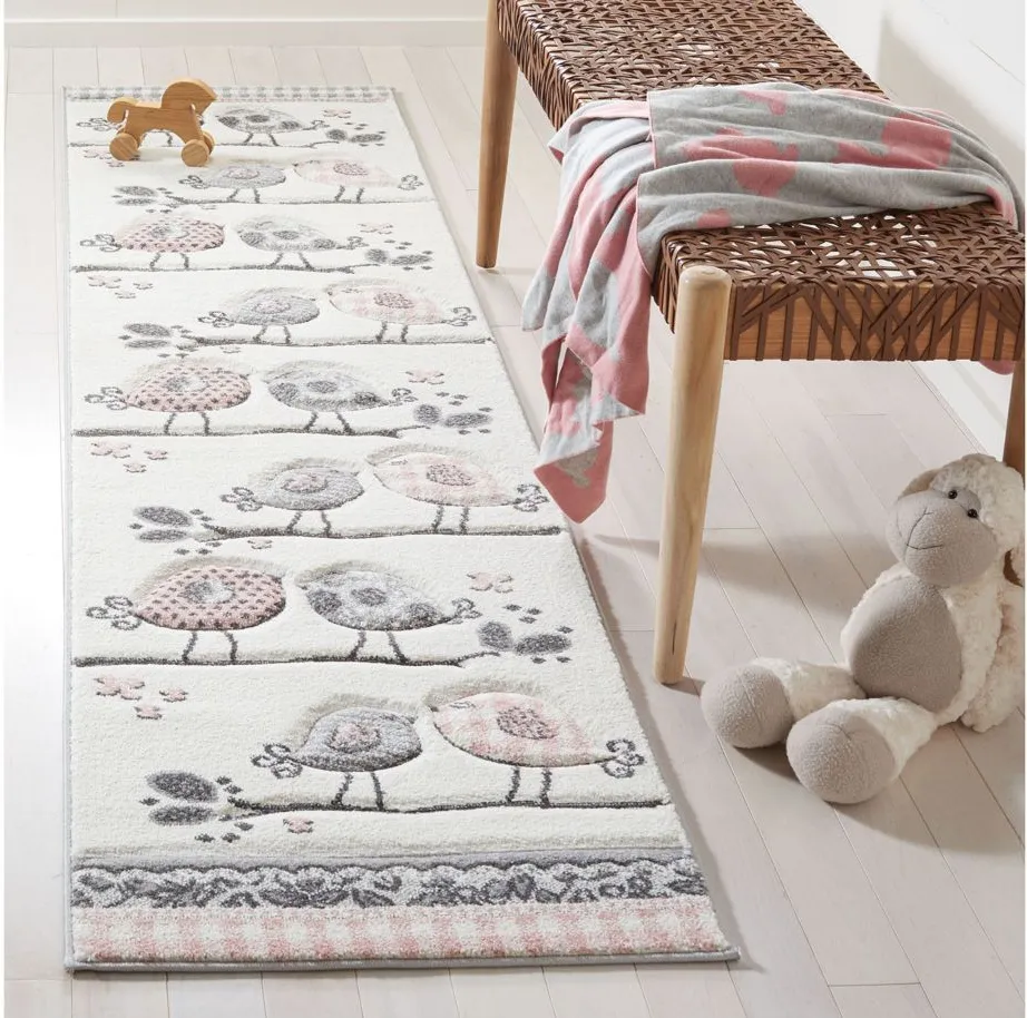 Carousel Birds Kids Runner Rug in Pink & Ivory by Safavieh