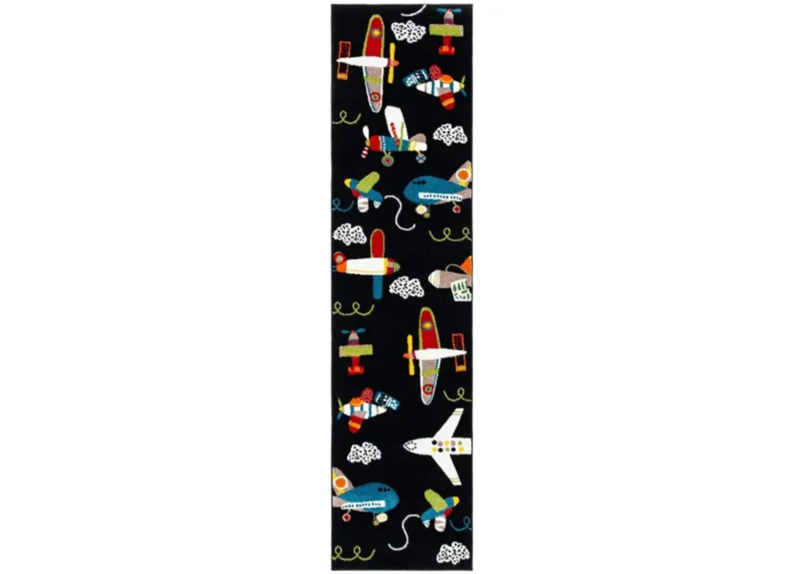 Carousel Planes Kids Runner Rug in Black & Ivory by Safavieh