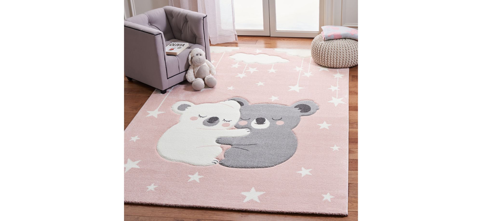 Carousel Koala Kids Runner Rug in Pink & White by Safavieh